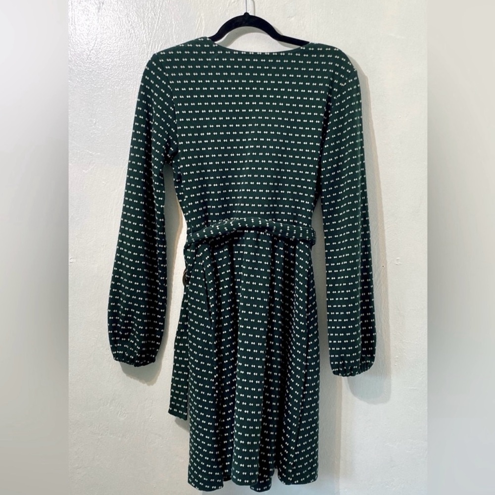 Anthropologie x Maeve-Forest Green Malta belted dress with white polka dots.S - Picture 7 of 12